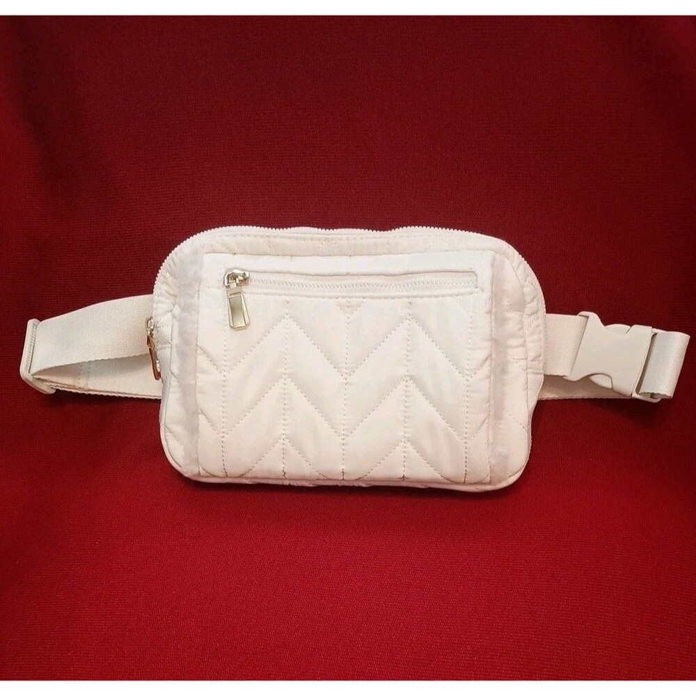 House Of Harlow 1960 Sherpa Fanny Pack Belt Bag Quilted Winter White